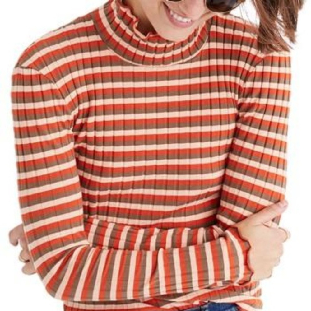 Madewell Ribbed Striped Turtleneck Top